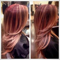 Violet over blonde Balayage Red Hair, Balayage Red, Brown Ombre Hair Color, Red Ombre Hair, Blond Ombre, Red Blonde Hair, Brown Ombre Hair, Ombre Hair Blonde, Red To Blonde