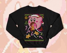 Cute Kirby Christmas ugly sweater. Ideal for kirby, kawaii and pink lovers, and also for foodies!. --PLEASE READ THIS-- SPECIALLY CUSTOMIZED FOR YOU  Sweaters are printed on demand, this means your sweater will be custom-printed. We use DTG technology (direct-to-garment) which ensures a high-quality print that renders sharp, vibrant colors.  Please note that as you are placing an order with a print-on-demand sweater, some time will be required for production, taking only some business days. Occa Cute Winter Sweatshirt Gift, Cute Winter Sweatshirt For Gift, Cute Pink Sweatshirt As Gift, Cute Pink Sweatshirt For Gift, Kawaii Sweatshirt, Xmas Sweater, Gift Cute, Jumper Sweater, Ugly Sweater