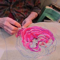 Photo from @kaffefassettstudio on Instagram by kaffefassettstudio | Kaffe fassett needlepoint, Needlepoint designs, Needlepoint . #Kaffe_Fassett_Needlepoint #Tula_Pink_Quilt #Kaffe_Fassett_Fabric #Needlepoint_Designs Kaffe Fassett Needlepoint, Studio Behind The Scenes, Patchwork Painting, Tula Pink Quilt, Needlepoint Projects, Unique Cross Stitch, Kaffe Fassett Fabric, Needlepoint Designs, Vintage Cross Stitches