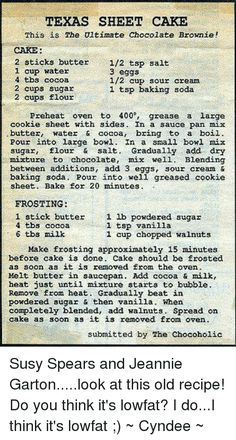 an old recipe for texas sheet cake on a cell phone with the recipe in it