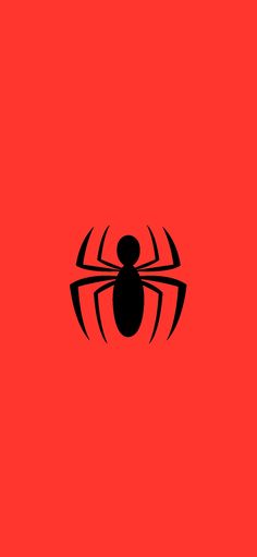 a black spider logo on a red background