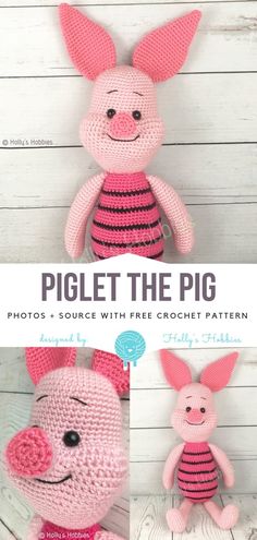 the pig is crocheted in pink and black