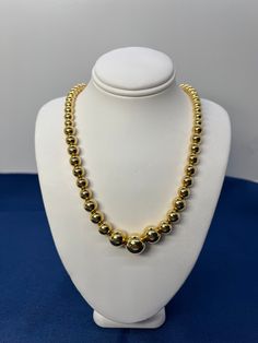 "18k Graduating Ball Chain 18\" 4.6-11.6mm 14.5g" Gold Single Strand Necklace For Formal Occasions, Formal Gold Single Strand Necklace, Formal Single Strand Round Chain Necklace, Formal Round Necklace With Polished Beads, Formal Round Polished Beads Necklace, Formal Gold Necklace With Polished Beads, Gold Necklace With Polished Beads For Formal Occasions, Classic Gold Jewelry With Polished Beads, Classic Single Strand Yellow Gold Chain Necklace