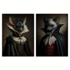 two pictures of cats dressed up as vampires