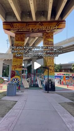 the entrance to an amusement park with a sign above it that says, did you know you can see more than 100 children in this san diego neighborhood?