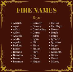 the names of fire names for boys