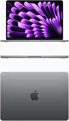 two laptops side by side, one with an apple logo on the back and one with