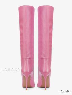 Lasaky - Pointed-toe Stiletto Heel Knee Boots - Elegant High Heel Knee-high Boots Boots Elegant, Heel Knee High Boots, Pu Boots, Winter Heels, Elegant High Heels, Bodysuit Blouse, Designer High Heels, Black Knee High Boots, Denim Boots