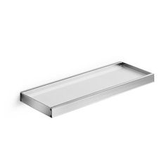 a stainless steel shelf on a white background