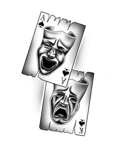 two playing cards with an evil clown face