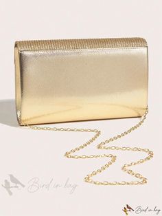 Bird in Bag - Metallic PU Detail Envelope Bag Gold Pouch Flap Bag For Evening, Gold Rectangular Flap Bag For Party, Rectangular Gold Flap Bag For Parties, Elegant Gold Pouch Flap Bag, Party Envelope Bag With Magnetic Closure, Chic Envelope Bag For Gifts, Chic Envelope Bag For Gift, Envelope Bag For Party, Gold Envelope Clutch For Everyday Use