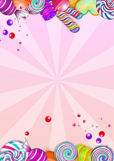 an abstract candy background with lots of lollipops and swirly candies