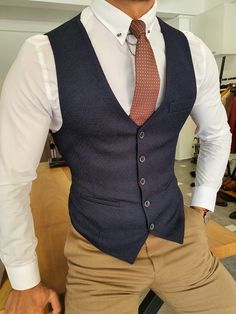 Severi Navy Blue Slim Fit Vest-baagr.myshopify.com-suit-BOJONI Blue Vest Outfit Men, Blue Vest Outfit, Attractive Outfits, Mens Vest Fashion, Navy Blue Vest, Formal Men Outfit, Classy Suits, Mens Suit Vest