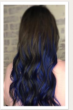 Blue Extensions Hair, Royal Blue Highlights, Black Blue Hair, Highlights Extensions, Blue Hair Streaks, Blue Hair Extensions, Balyage Long Hair, Blue Black Hair Color, Royal Blue Hair