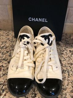 Classic Low-top Patent Leather Sneakers, Designer Patent Leather Sneakers With Round Toe, Shoes Sneakers Black, Chanel Logo, Metal Lace, Leather Cap, Black Cap, Cc Logo, Sneakers Shoes