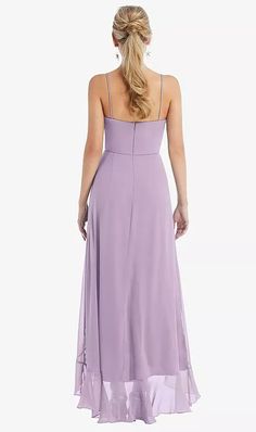 Scoop Neck Ruffle-trimmed High Low Maxi Bridesmaid Dress In Pale Purple | The Dessy Group Flowy Solid Color Chiffon Maxi Dress, Solid Color Chiffon Maxi Dress, Fitted Bodice Chiffon Maxi Dress, Solid Maxi Dress With Sweetheart Neckline And Fitted Bodice, Solid Color Maxi Dress With Fitted Bodice, Flowy Spaghetti Strap Maxi Dress With Ruched Bodice, Chiffon Spaghetti Strap Dress In Solid Color, Flowy Maxi Dress With Ruched Bodice And Spaghetti Straps, Solid Chiffon Spaghetti Strap Dress