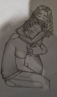 a drawing of two people hugging each other