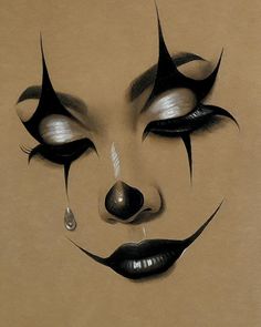 a drawing of a woman's face with black and white makeup on top of it