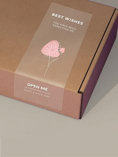 an open box with a pink flower on the front and bottom, which reads best wishes you have given to someone