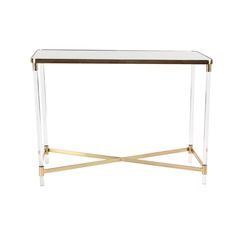 a glass and brass console table