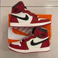 Sz 12 Never Worn Original Box Laces Included Classic Red High-top Sneakers With Contrast Sole, Modern Red Custom Sneakers With Boost Midsole, Classic Red High-top Jordan Shoes, Classic Red High-top Custom Sneakers, Jordan 1 Lost And Found, Shoes Jordan 1, Nike Jordans, Shoes Jordan, Jordan Red