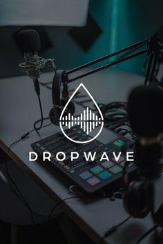 a microphone, headphones and sound board with the dropwave logo on it