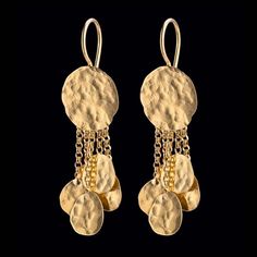 Hammerd Coin shaped 18k solid gold earrings with mobile drops on chains. Weight: 5.6g (2.8g each earring) 18k solid gold Length: 5cm Width: 1.3cm All earrings have 18k solid gold secured ear wire, post and nuts. Free shipping! You are welcome to visit my shop for more of my designs: https://www.etsy.com/shop/GoldArtJewelry More earrings: https://www.etsy.com/shop/GoldArtJewelry?section_id=7573472 Please take a moment to read my shop policies before purchasing: https://www.etsy.com/shop/GoldArtJe Gold Mobile, Gold Rhinestone Earrings, Gold Chandelier Earrings, Festival Earrings, Long Gold Earrings, Sterling Silver Wedding Rings, 18k Gold Earrings, Handmade Fine Jewelry, Solid Gold Chains