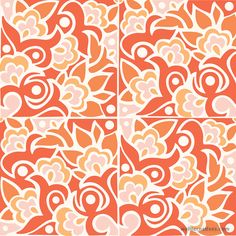 an orange and white pattern with hearts on it