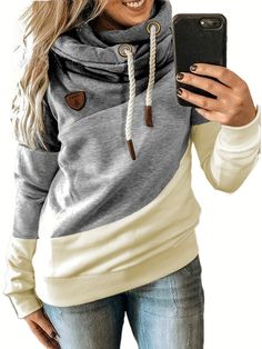 Faster shipping. Better service Winter Turtleneck, Street Sweatshirt, Matching Sweatshirts, Color Block Sweatshirt, Round Neck Sweatshirts, Stylish Plus, Loose Sweater, Drawstring Hoodie, Hooded Pullover