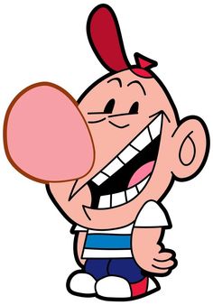 an image of a cartoon character laughing and holding something in his mouth with both hands