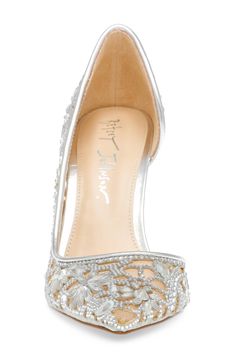 Sparkling crystals create an ornate pattern on a half d'Orsay pump that completes your look with undeniable glamour. 4" heel Textile upper/synthetic lining and sole Imported Crystal Closed Toe Heels For Evening, Crystal Closed Toe Evening Heels, Elegant Crystal Heels For Events, Elegant Silver Crystal Heels, Ornate Pattern, Sparkling Crystal, Women's Pumps, Betsey Johnson, Nordstrom