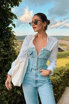 On.rack Denim Corset Cropped Tube Top With Button Down and - Etsy Tube Top Outfit Winter, Tube Top Outfits, Denim Corset Top, Classy Outfits For Women, Denim Crop Top