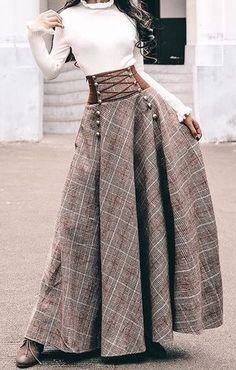 Skirts Vintage, Checkered Skirt, Old Fashion Dresses, Outfit Trends, Modest Fashion Outfits, Mode Vintage, Long Maxi, Kilt, Vintage Skirt