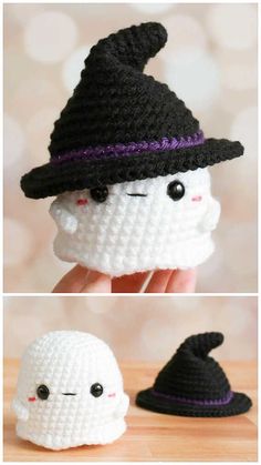 crocheted halloween amigurt ghost with hat