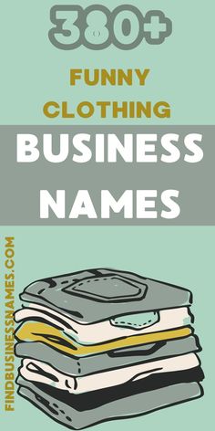 a book with the words funny clothing business names on it and an image of a stack of books