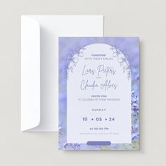 a wedding card with the words love paper and flowers on it, next to an envelope