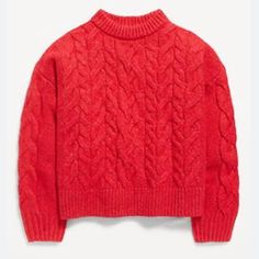 Old Navy Mock-Neck Pullover Sweater. Size S: (6-7). Color: Red. Fabric: 56% Cotton, 36% Polyester, 7% Nylon, 1% Spandex (Co-Recycled, Made With A Minimum Of 35% Recycled Materials). Rn 54023, Ca 17897. Condition: New With Tags. Red Cable Knit Crew Neck Sweater, Red Cable Knit Crew Neck Top, Bear Ear Hoodie, Red Pullover Sweater, Jeans And Hoodie, Red Pullover, Old Navy Shirts, Navy Shirts, Tie Dye Sweatshirt