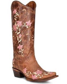 Corral Women's Flower Embroidery Western Boots - Snip Toe - Country Outfitter Snip Toe Cowgirl Boots, Tall Western Boots, Cute Cowgirl Boots, Tall Western Boot, Petite Boots, Womens Cowgirl Boots, Western Boutique, Corral Boots, Western Boots Women