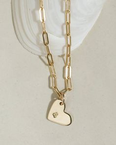 Initial Heart Necklace Valentine's Day Charm Necklace With Cable Chain, Silver 14k Gold Charm Necklace With Heart Charm, 14k Gold Heart Charm Necklace In Silver, Personalized 14k Gold Heart Pendant Charm Necklaces, Personalized 14k Gold Heart Pendant Charm Necklace, Personalized 14k Gold Heart Pendant Necklace, Personalized Pendant Charm Necklace In Recycled Gold, 14k Gold Jewelry With Heart Charm For Personalized Gift, Everyday 14k Gold Double Heart Charm Necklace