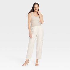 Women's High-rise Ankle Cargo Pants - A New Day™ Cream Xl : Target Cream Cargo Pants, Checked Pants, White Cargo Pants, Womens Cropped Jeans, Target Dress, Black Slacks, Belted Pants, Cropped Flares, Green Pants