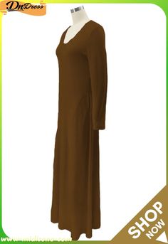 Fall Casual Brown V-neck Long Maxi Dress Solid V-neck Maxi Dress, Fall Plain V-neck Dress, Plain V-neck Fall Dress, Plain V-neck Dress For Fall, Plain V-neck Maxi Dress, Elegant Plain V-neck Dress, Fall V-neck Plain Dress, Solid Plain V-neck Maxi Dress, Plain Solid V-neck Maxi Dress