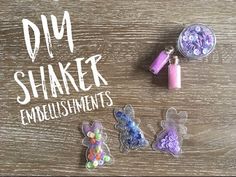 an assortment of diy shaker embellishments on a wooden table