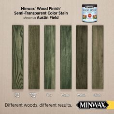 four different colors of wood that are available in the minwax wood finish semi - transparent color stain