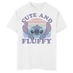 a white t - shirt that says cute and fluffy with an image of a cartoon character