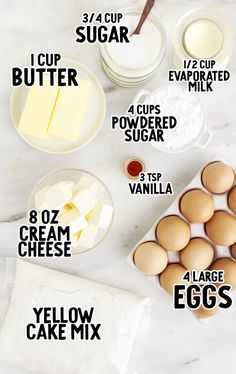 the ingredients to make an egg cake are shown