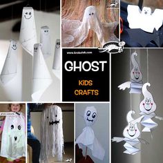 the collage shows different types of ghost decorations and crafts for kids to make with paper