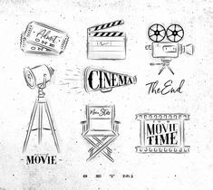 hand drawn film and movie logo set