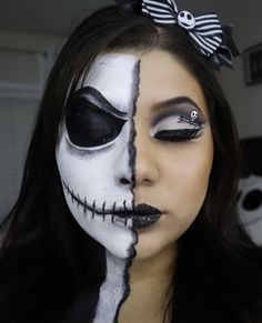 Jack Skellington Costume Makeup, Female Jack Skellington Makeup, Jack Skeleton Makeup Women, Jack Makeup Halloween, Jack Skellington Makeup Female Easy, Jack Skeleton Makeup, Jack Skellington Makeup Female, Skeleton Face Paint Easy, Jack Skellington Makeup