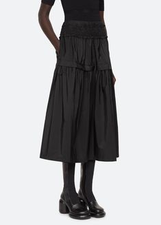 The Belen taffeta skirt features a smocked waistband and midi silhouette. Details: self-100% polyester lining-100% cotton slip on style #RS25-010 model is 5'10'' and wearing a size S Taffeta Skirt, Cotton Slip, Engineered Garments, Tiered Skirt, Kids Sleepwear, Drawstring Pants, Denim Shop, Pre Order, Smocking