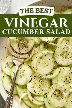 the best vinegar cucumber salad in a white bowl